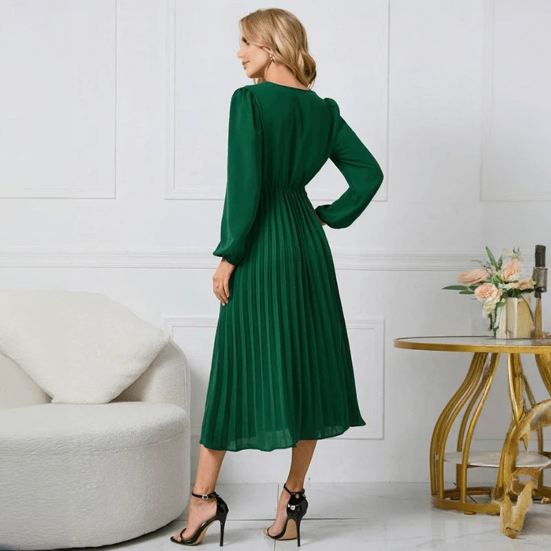 Wrap Cocktail Dress - Pleated Midi Skirt