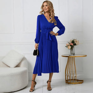 Wrap Cocktail Dress - Pleated Midi Skirt