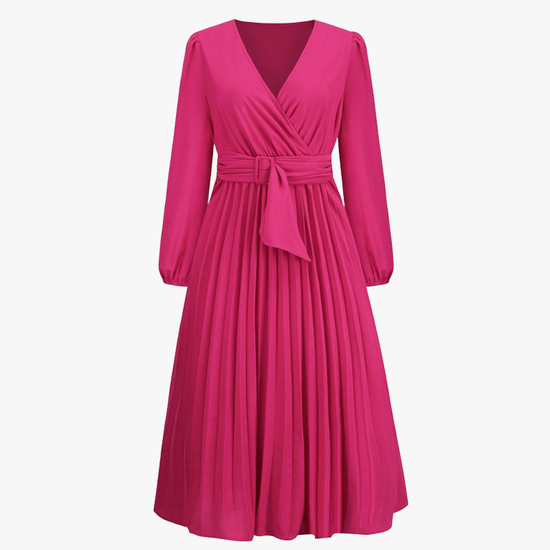 Wrap Cocktail Dress - Pleated Midi Skirt