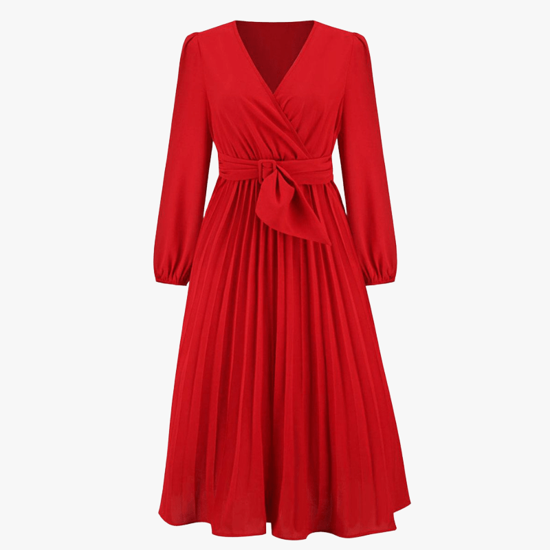 Wrap Cocktail Dress - Pleated Midi Skirt