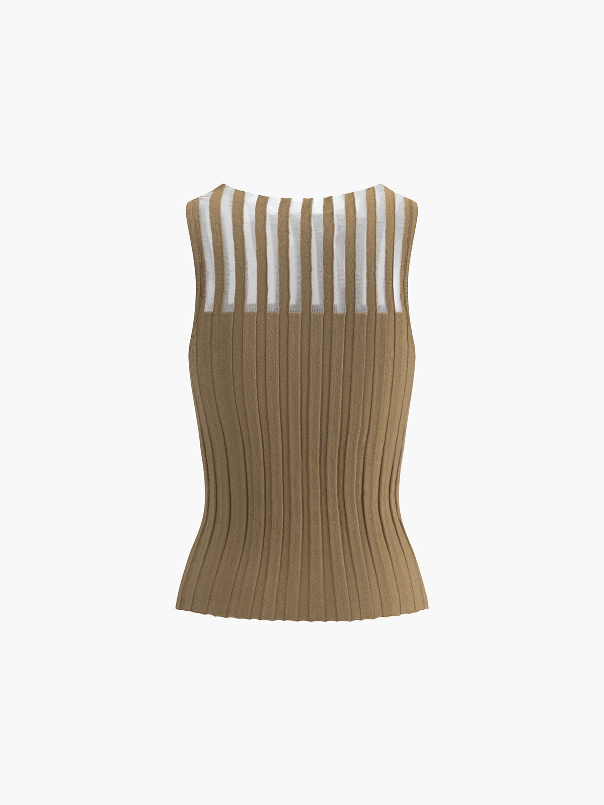Ribbed Knit Top - Sheer Stripe Sleeveless Design