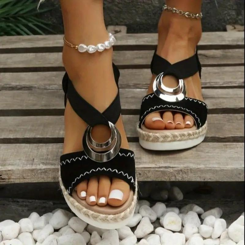 Woven Platform Sandals - Ankle-Strap Detail