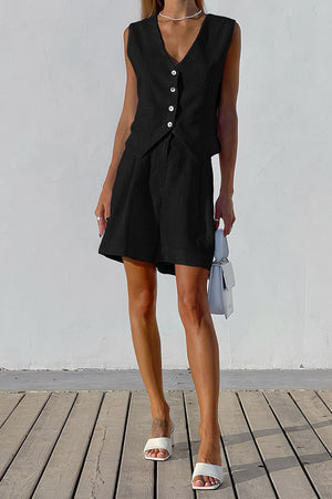Vest and Pleated Shorts Two-Piece Set