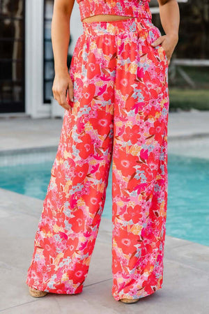 Floral Two-Piece Set: Cropped Top & Wide Leg Pants