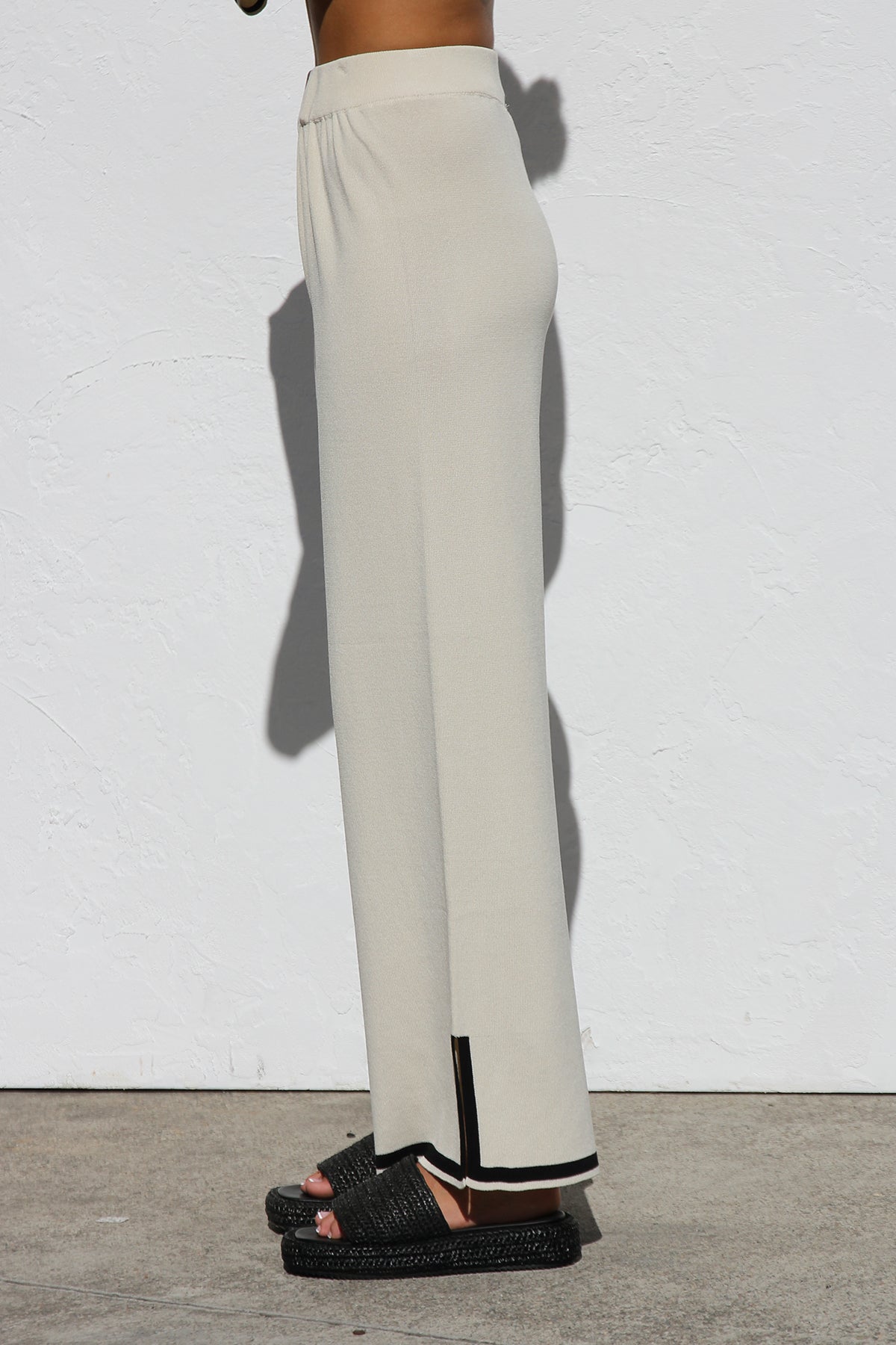 Relaxed Knit Set - Wide Leg Pants, Cream