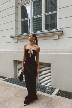 Sculpted Strapless Gown - Bow Detail
