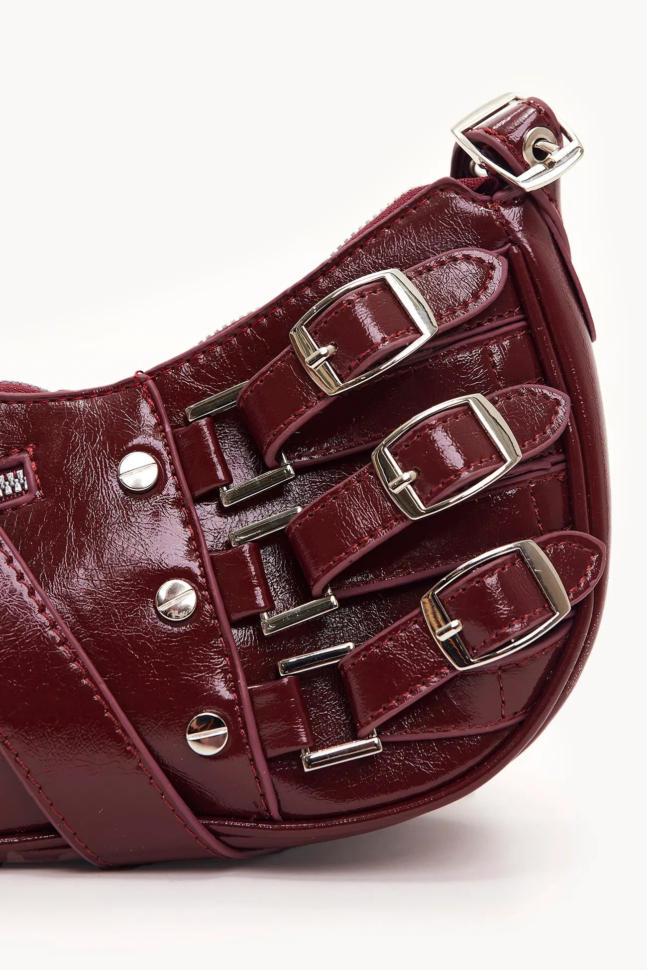 Buckled Baguette Bag with Zippered Detail