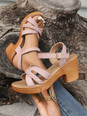 Woven Platform Sandals - Wedge Heel, Ankle Strap