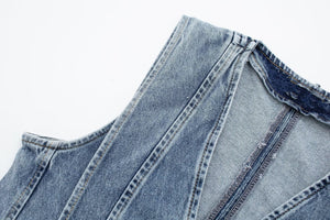 Structured Denim Vest with V-Neck Detail