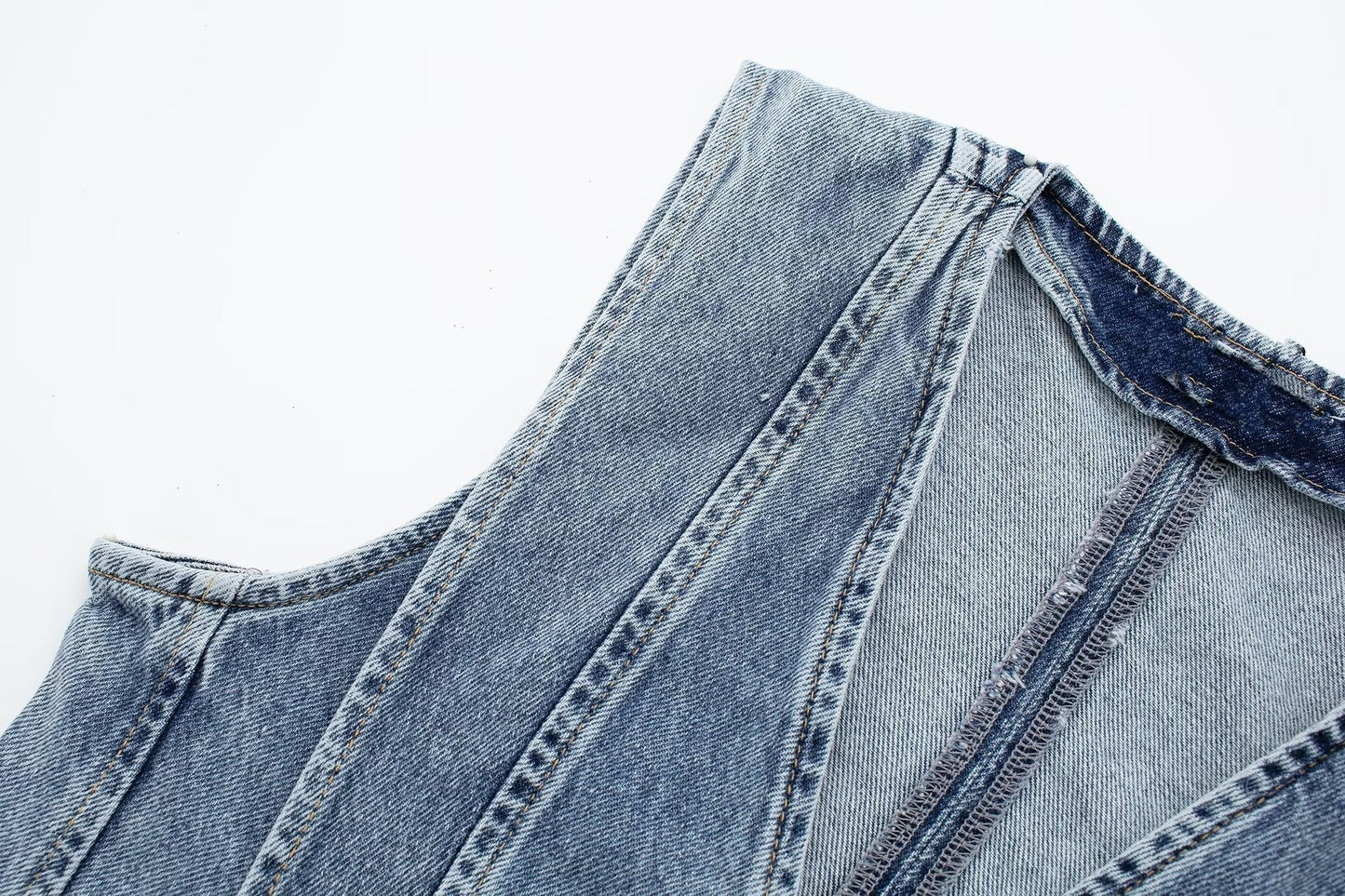 Structured Denim Vest with V-Neck Detail