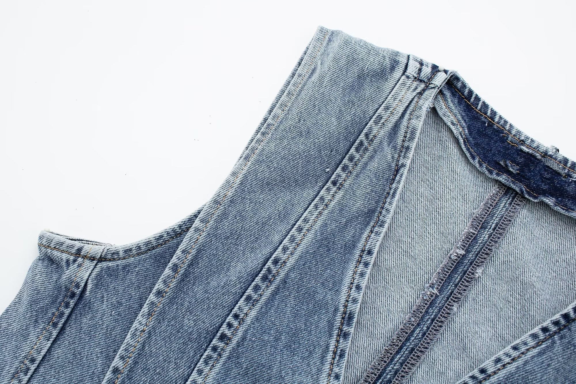 Structured Denim Vest with V-Neck Detail