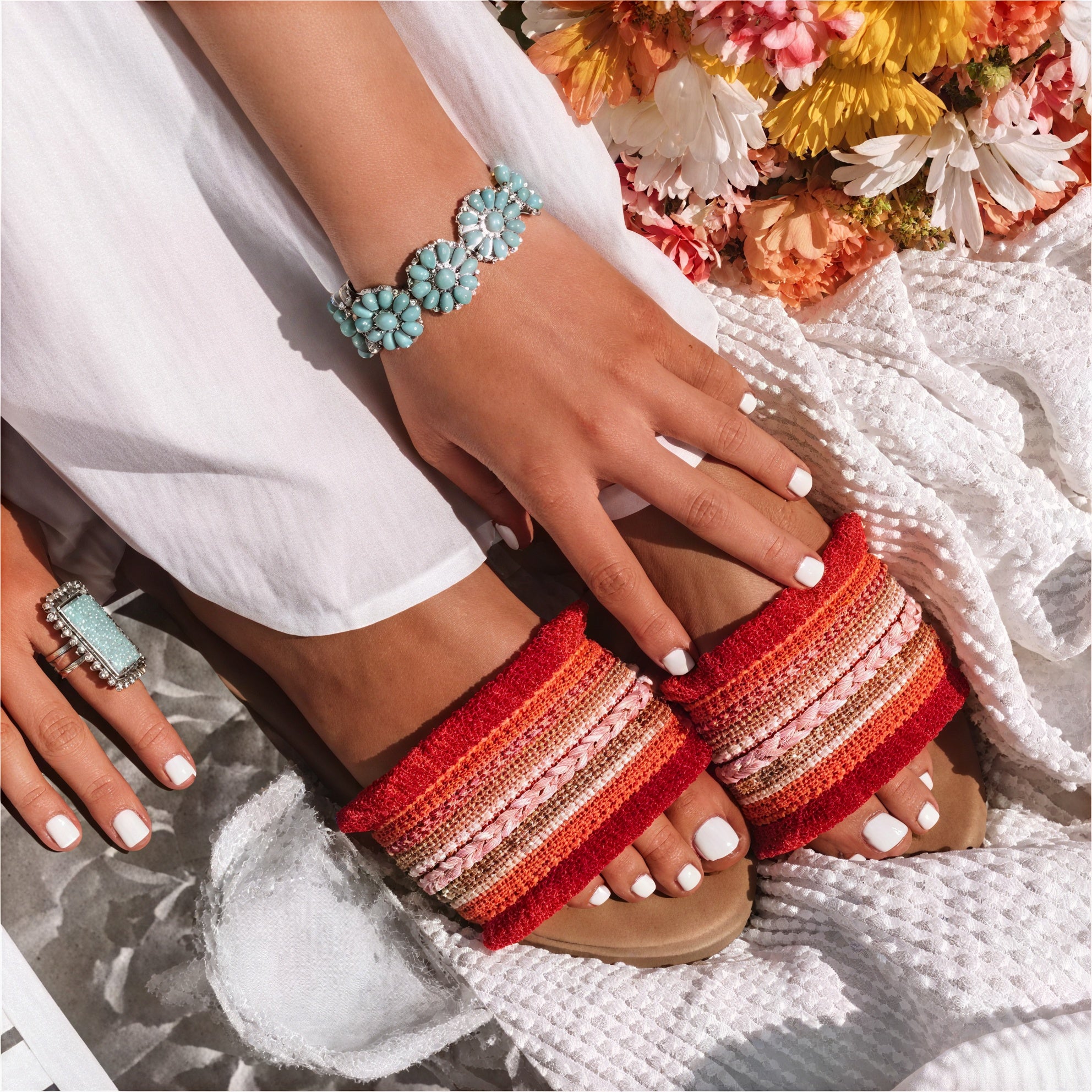 Women's Slide Sandals – Embellished Beaded Fringe Straps, Flat Sole-73650-a7cabd0b-4e9b-4a8c-bafe-2b2a4812f647