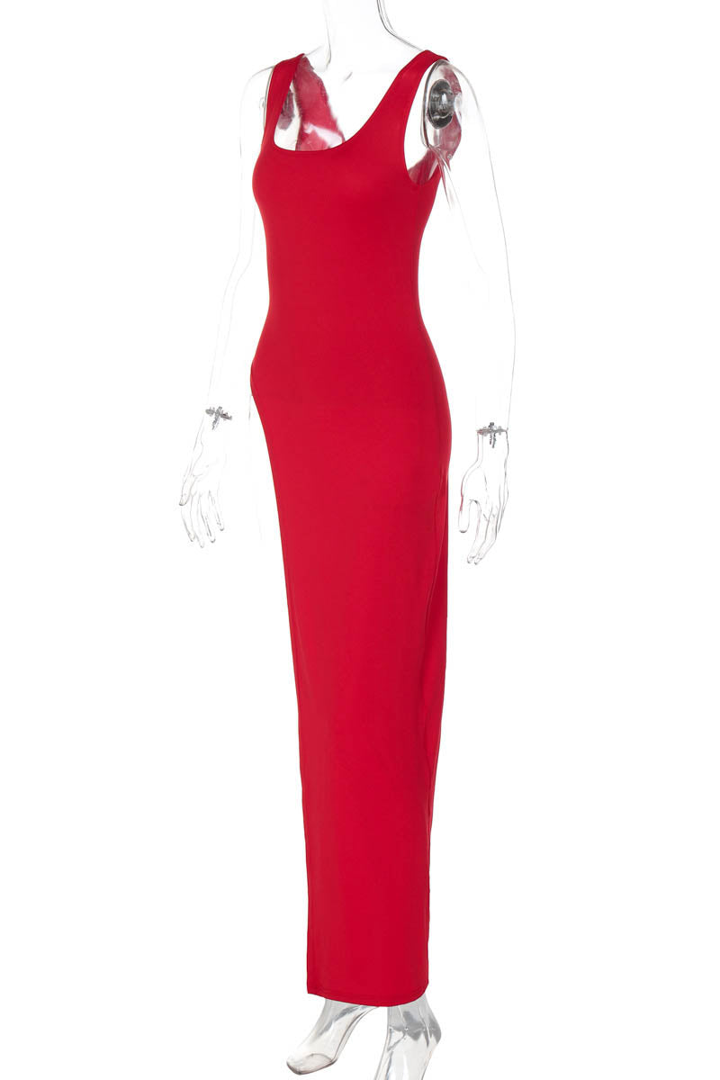 Fitted Top - Asymmetrical Slit, Sleeveless Design