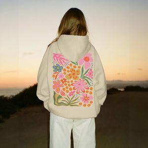 Floral Graphic Relaxed Fit Cream Hoodie
