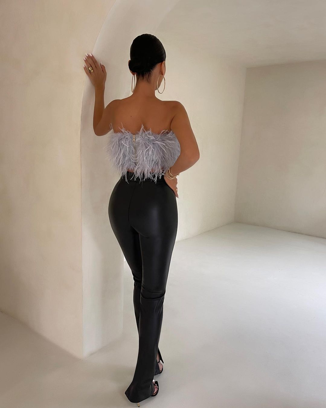 Feather Bandeau Top - Strapless Embellished Design