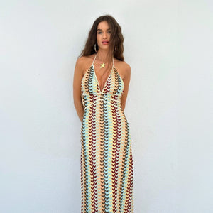 Bohemian Knit Halter Maxi Dress