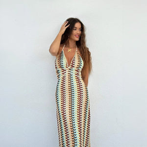 Bohemian Knit Halter Maxi Dress
