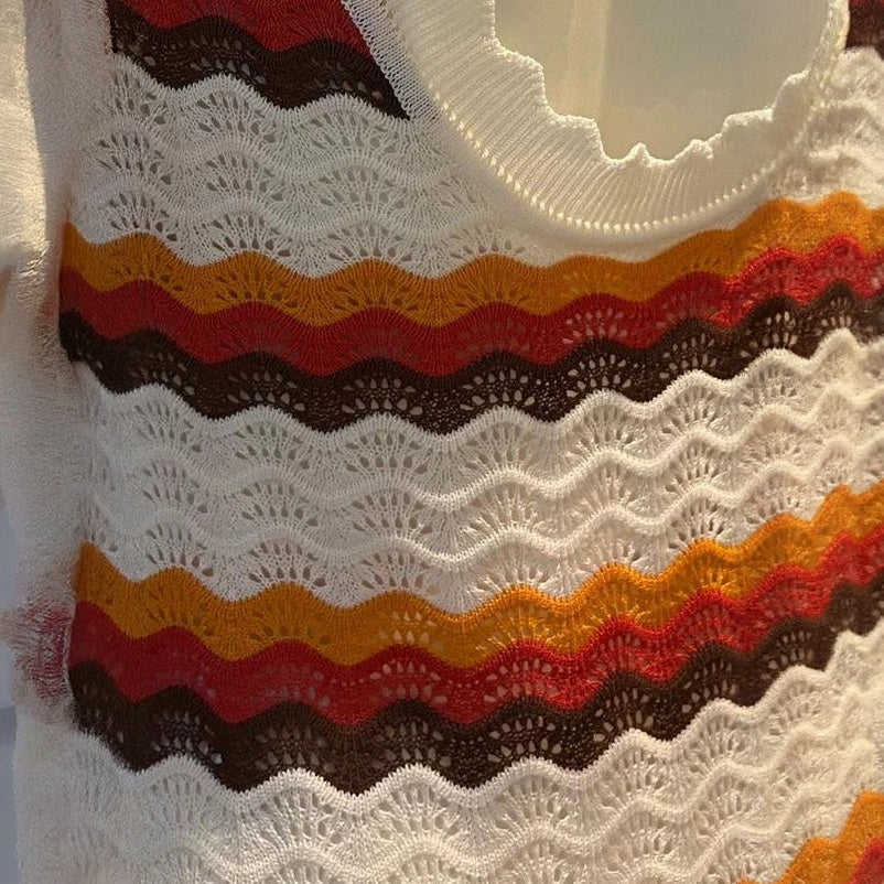 Striped Knit Maxi Dress - Flared Sleeves
