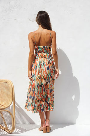 Abstract Print Maxi Dress with V-Neck