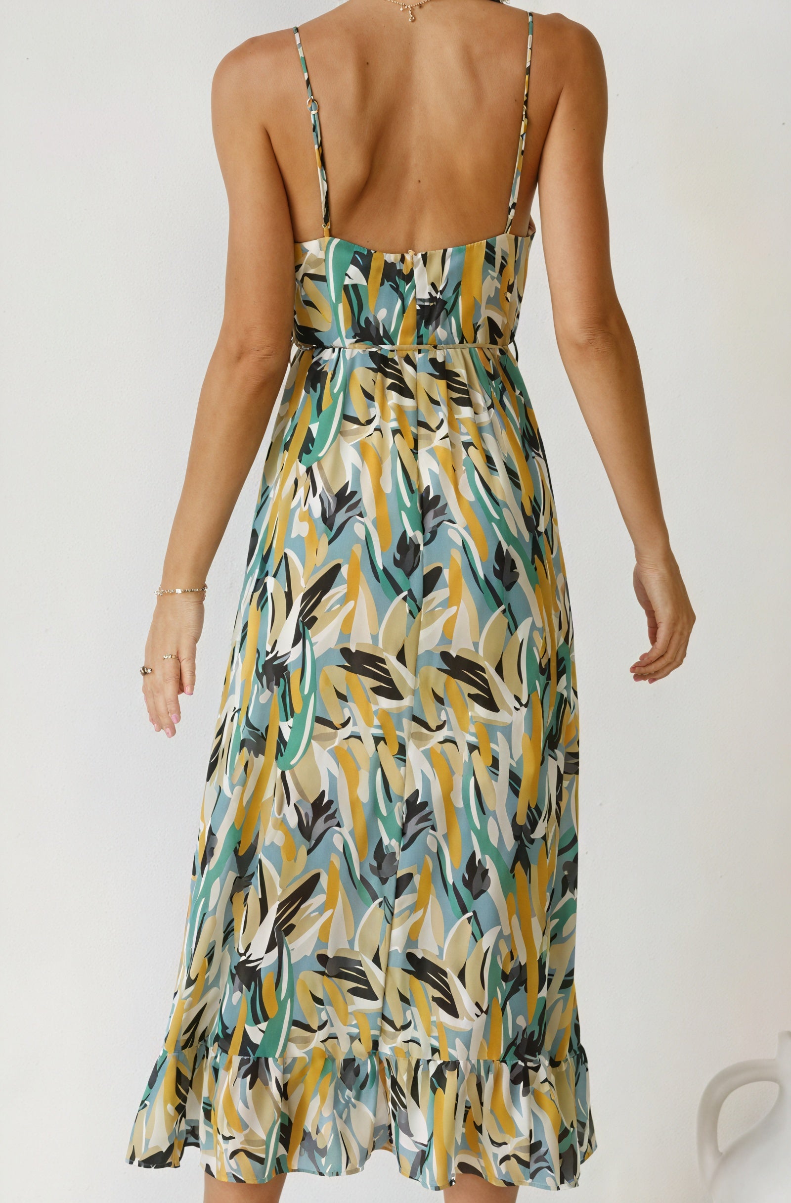 Abstract Print Maxi Dress with V-Neck
