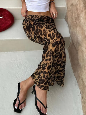 Leopard Print Maxi Skirt - High-Waisted