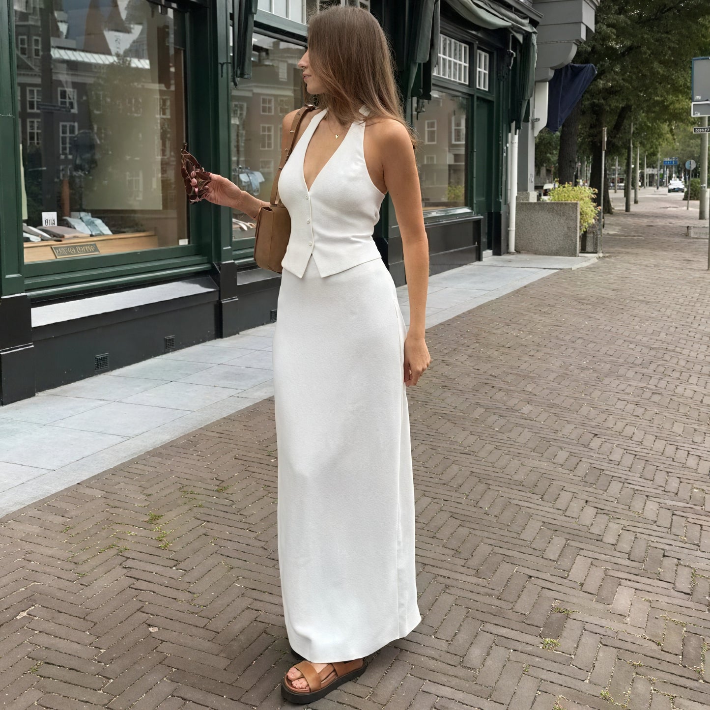 Halter Top Two-Piece Suit - Tailored Vest Design