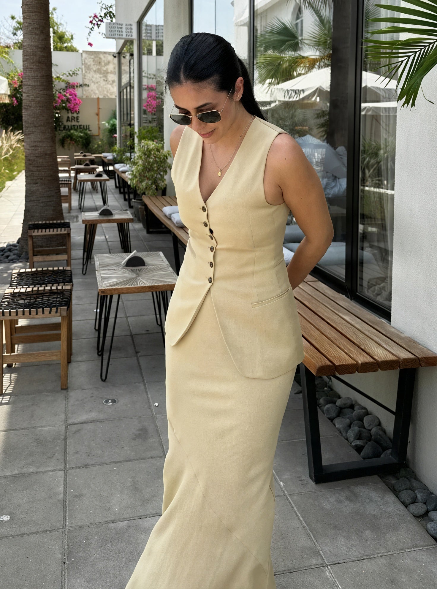Tailored Vest with V-Neck and Button Detail