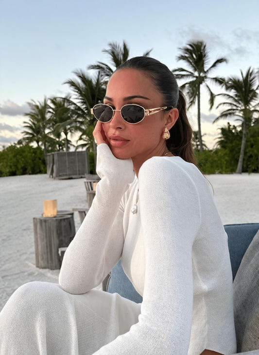 Oval Sunglasses - Gold Frame, Two-Tone Temples