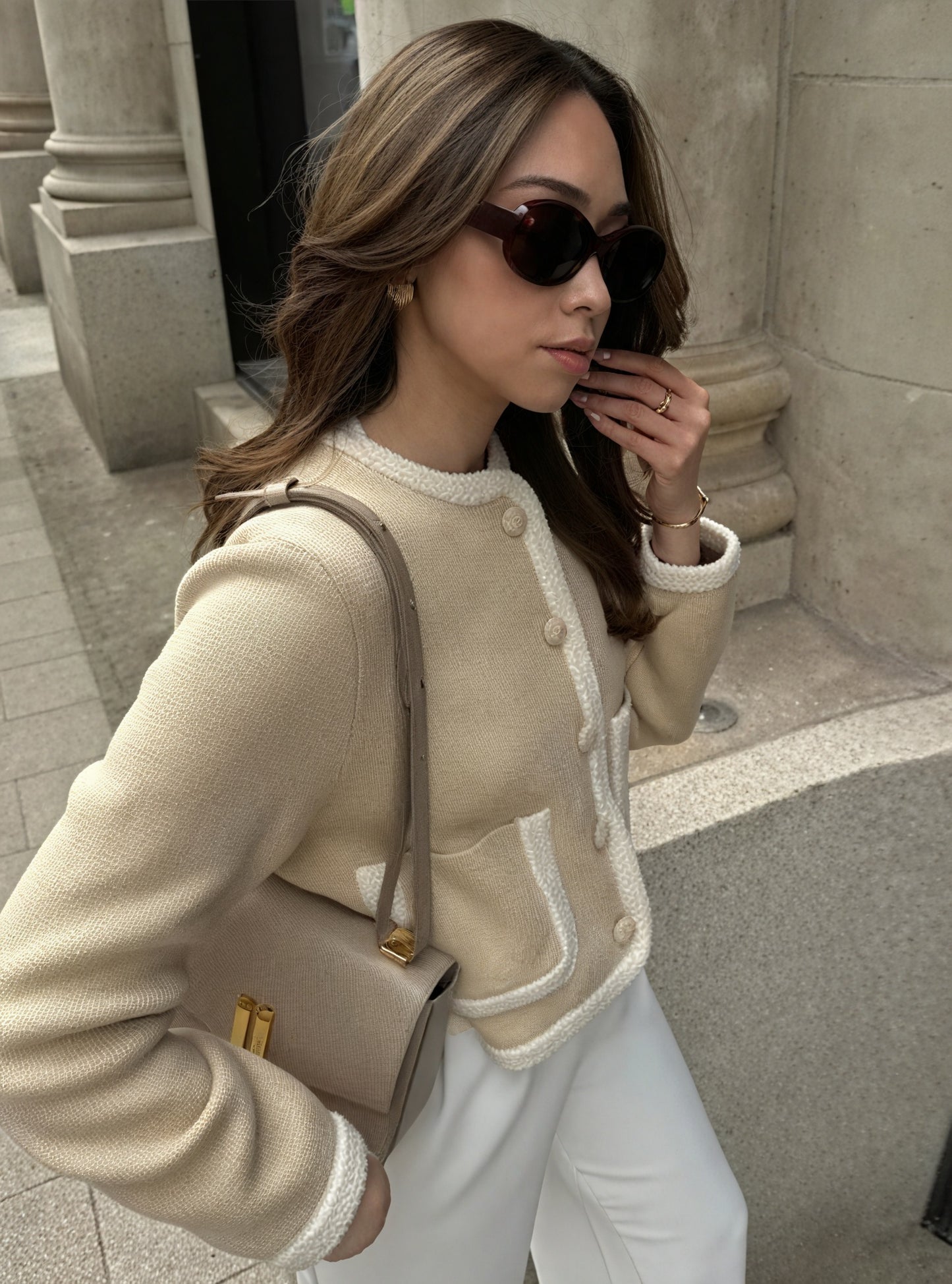 Classic Knit Cardigan with Detailed Trim