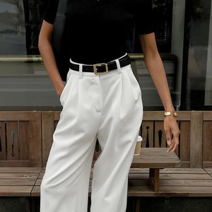 High-Waisted Wide-Leg Trousers with Belt