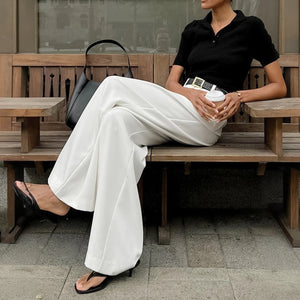 High-Waisted Wide-Leg Trousers with Belt