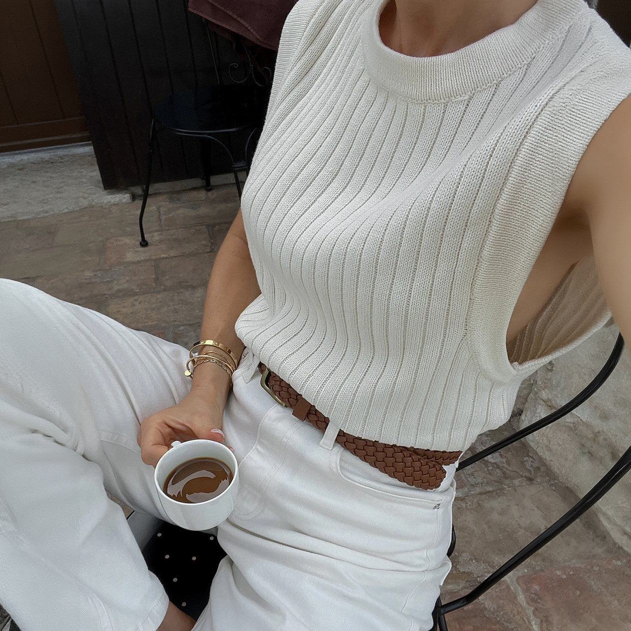 Ribbed Knit Sleeveless Top - Fitted Design