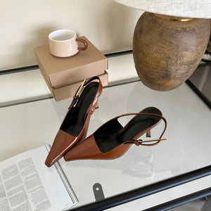 Pointed Slingback Heels - High Heel, Gold Accent