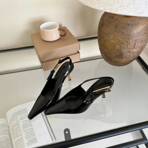 Pointed Slingback Heels - High Heel, Gold Accent