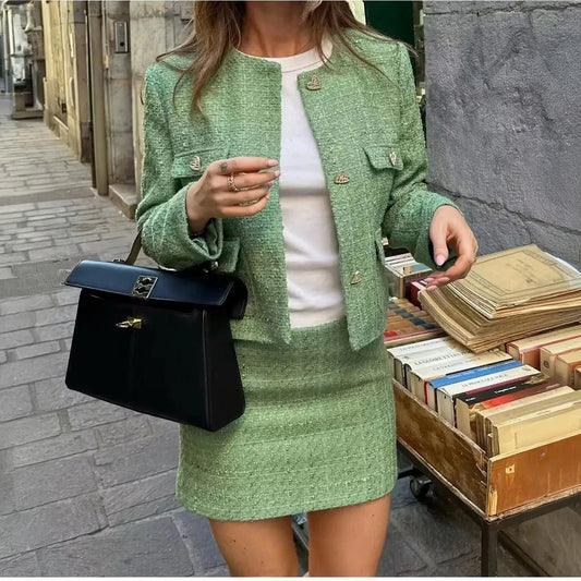 Tailored Suit: Cropped Jacket, Fitted Skirt