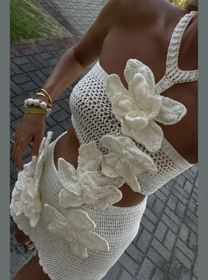 Crochet Floral Appliqué Two-Piece Set