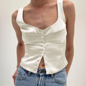 Square Neck Button-Down Fitted Top