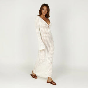 Open Weave V-Neck Maxi Dress