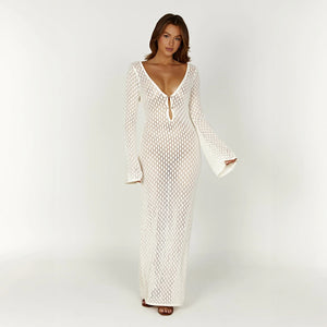 Open Weave V-Neck Maxi Dress