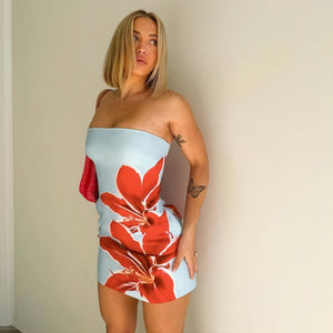 Strapless Mini Dress - Abstract Bodycon Design