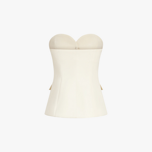 Strapless Wide-Leg Suit with Button Detail