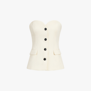 Strapless Wide-Leg Suit with Button Detail