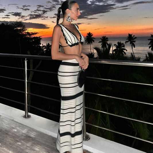 Striped Knit Set - Halter Top & Skirt
