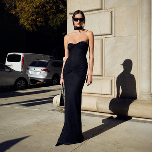 Sparkle Sheer Strapless Asymmetrical Dress