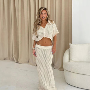 Crochet Two-Piece Outfit - High-Waisted Skirt