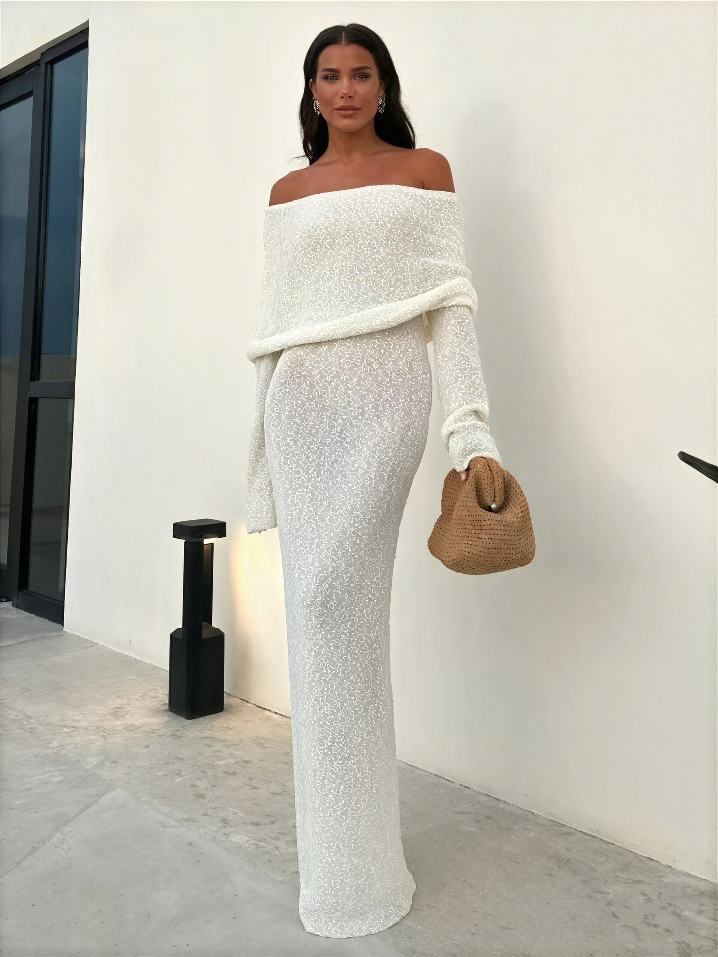 Shimmering Off-Shoulder Midi Dress