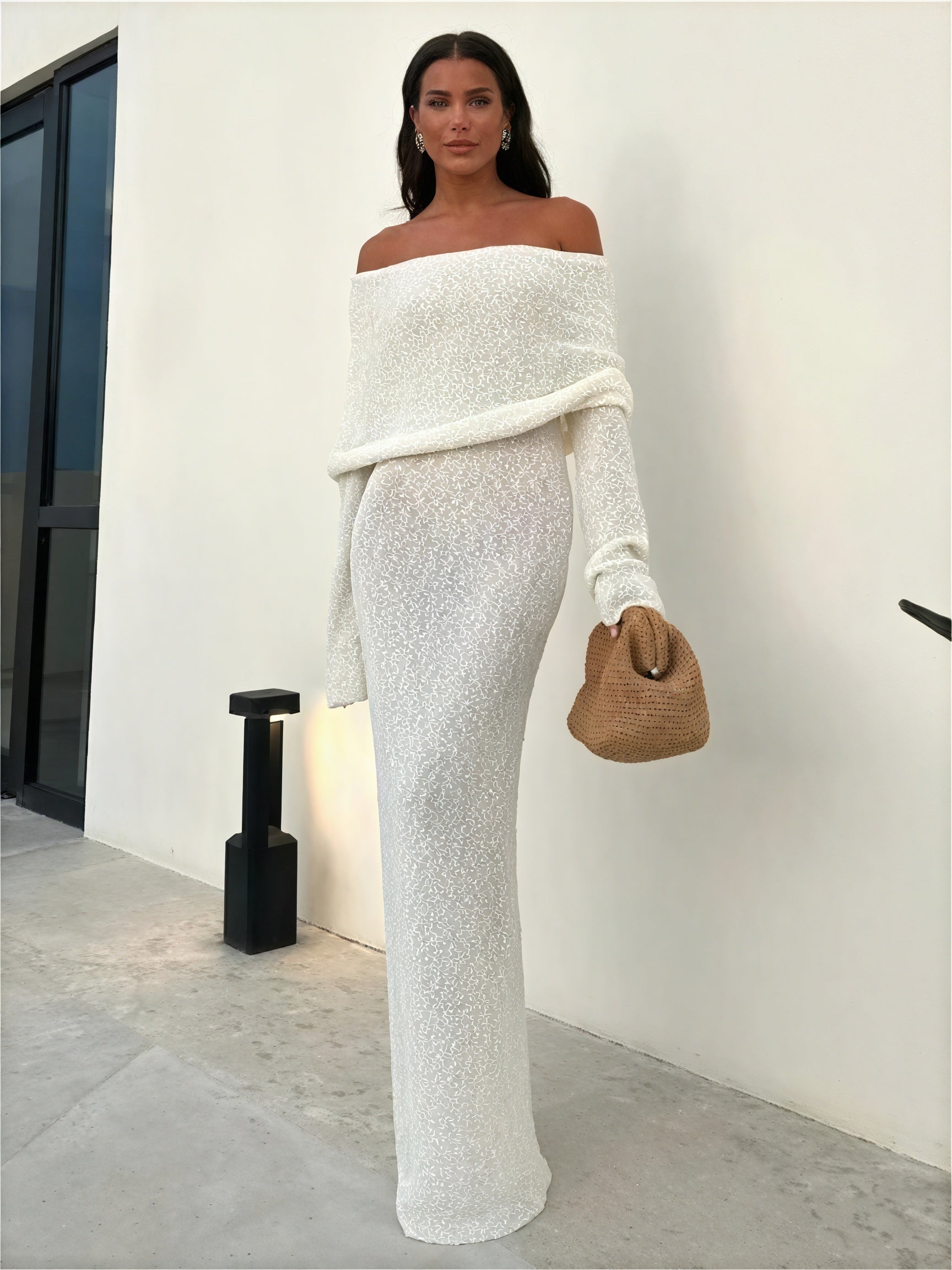 Shimmering Off-Shoulder Midi Dress