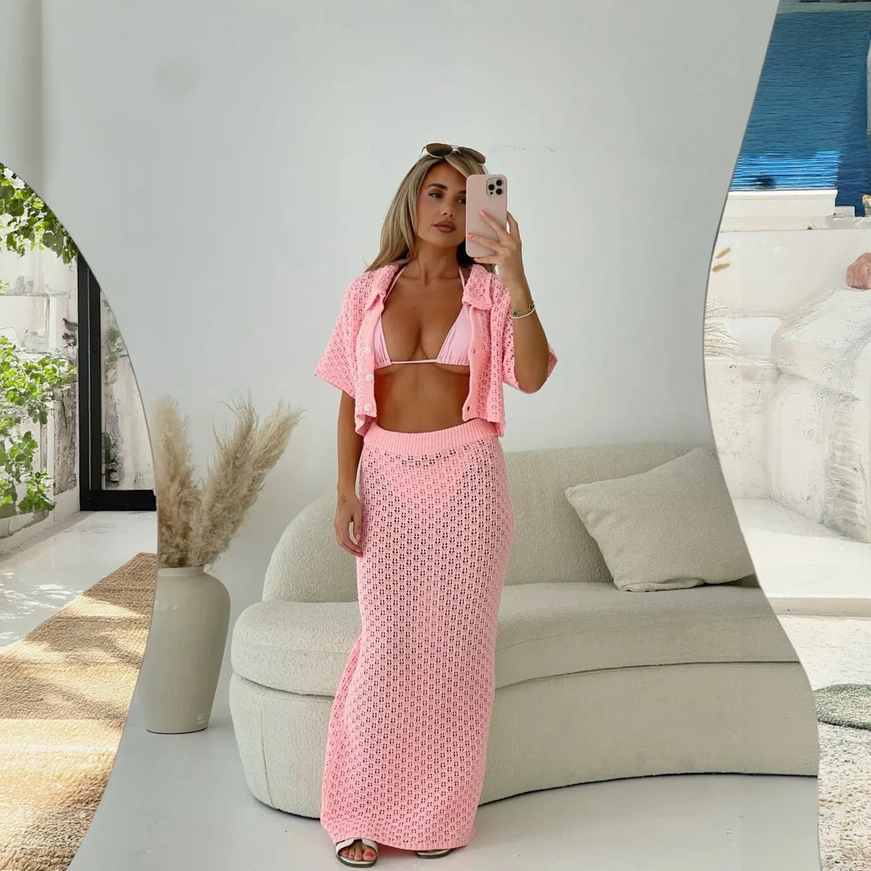 Crochet Two-Piece Set - High-Waisted Skirt