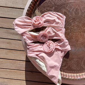 Cutout Bandeau Swimsuit - High-Waisted Bottom