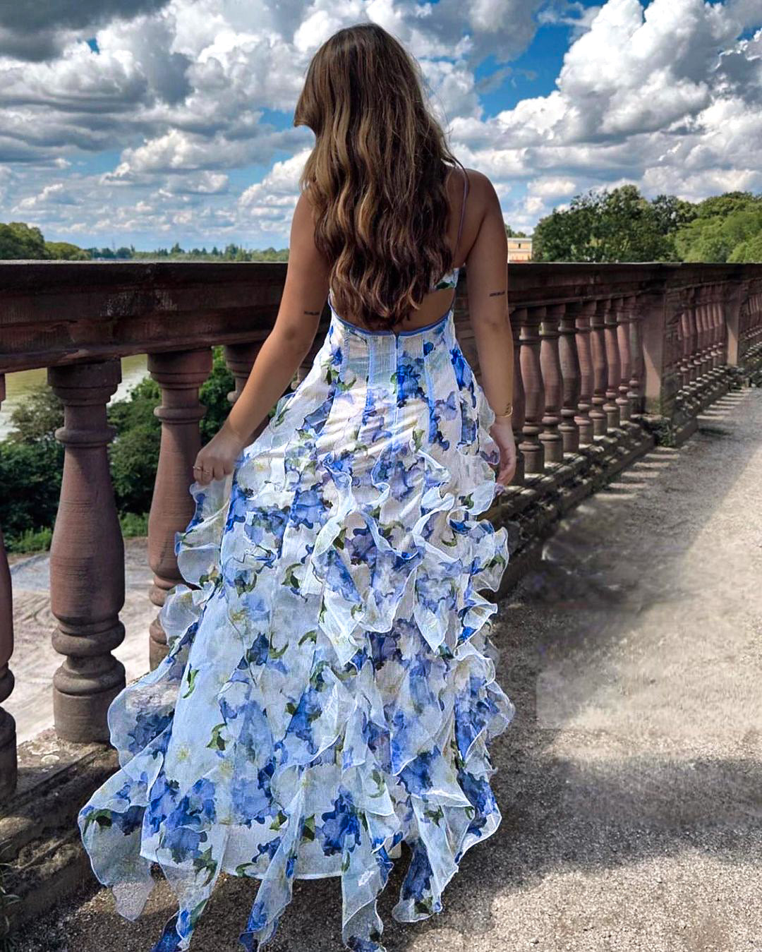 Floral Ruffle Maxi Dress with Spaghetti Straps